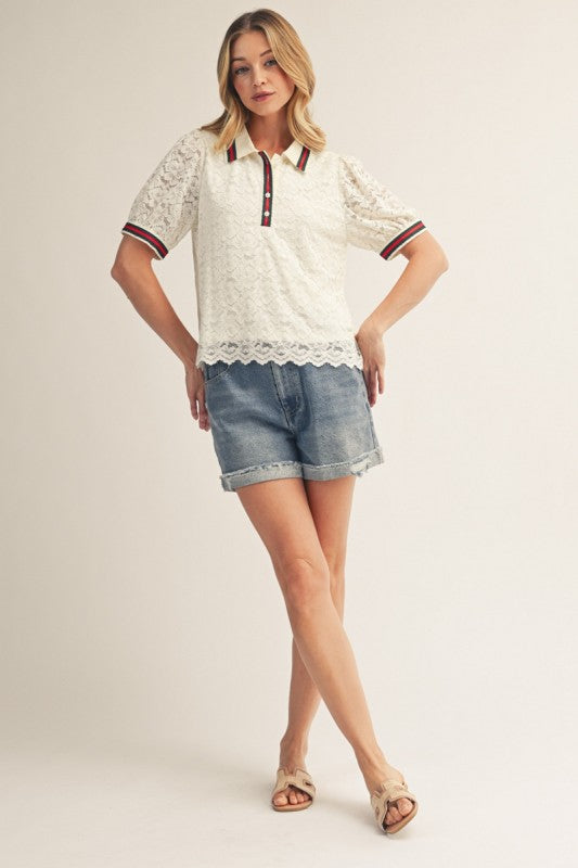 2154 Lace With Track Lines Shirt