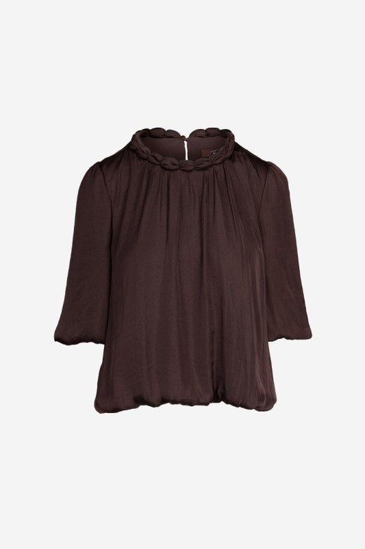 1761 Round Neck Draped 3/4 Sleeve Top