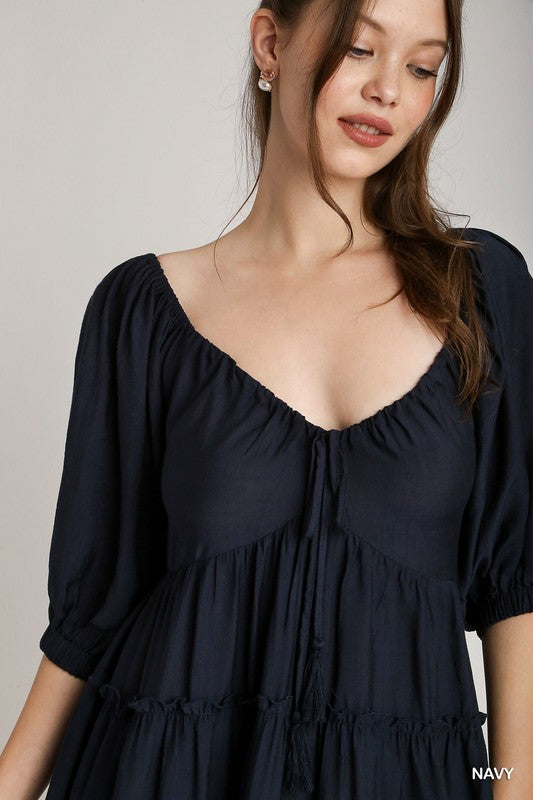 1078 Tiered Puff Sleeve Midi Dress