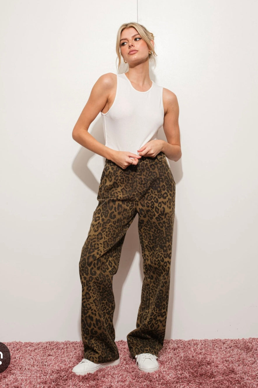 1213 Leopard Print Wide Leg Pant
