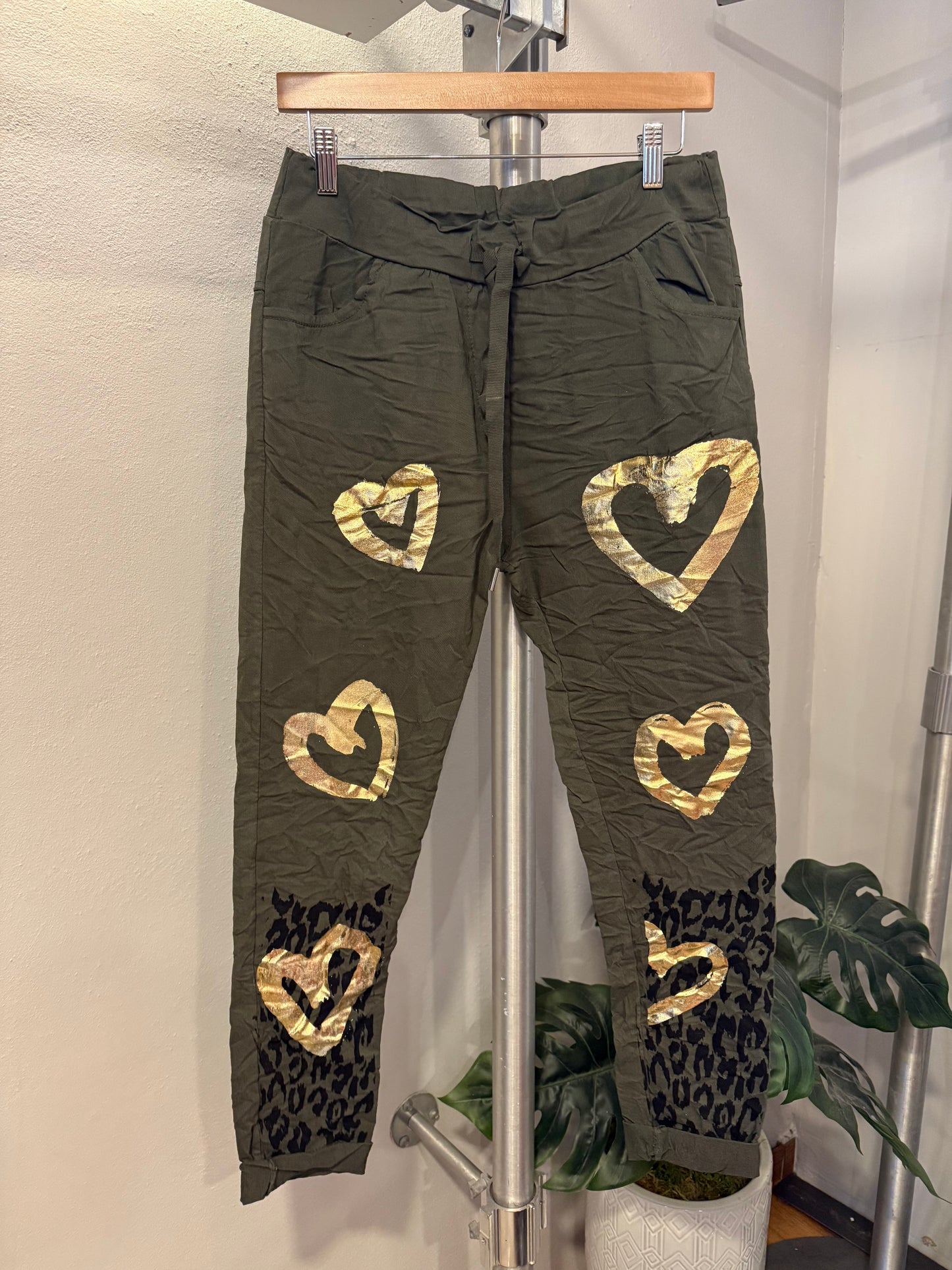 1209 Gold Heart & Animal Print Onesize Jogger