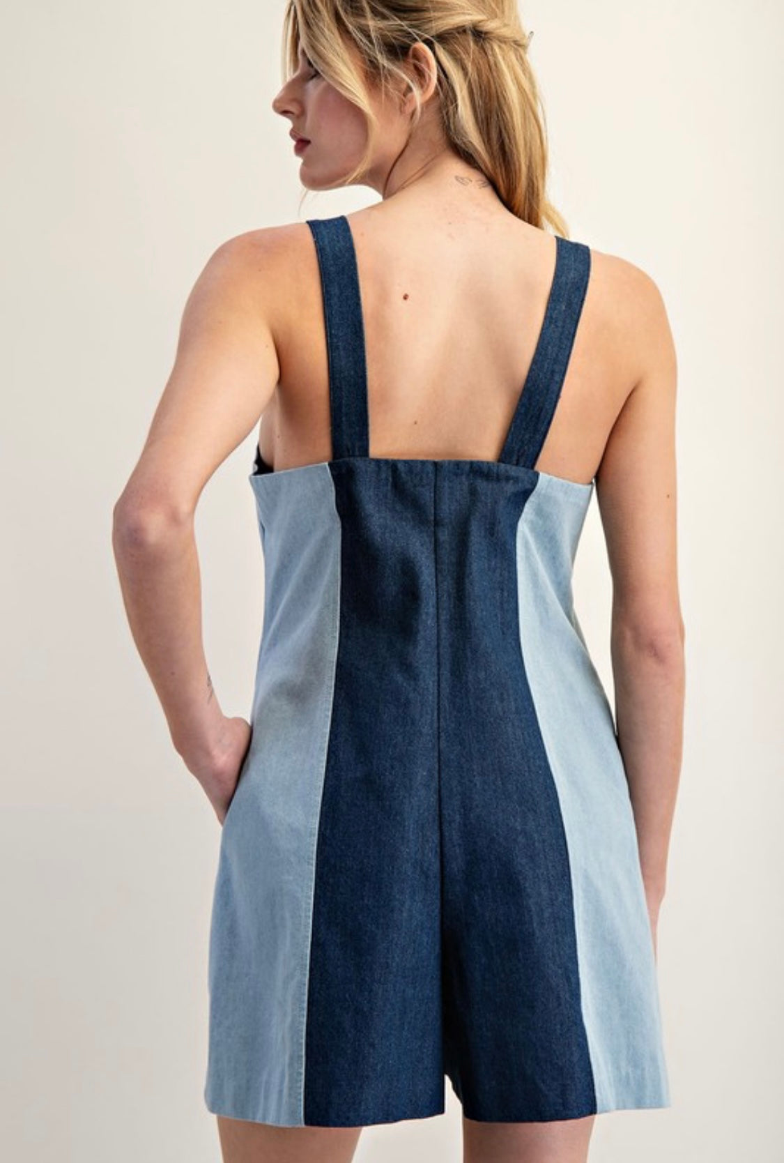 1404 Two Tones Denim Romper
