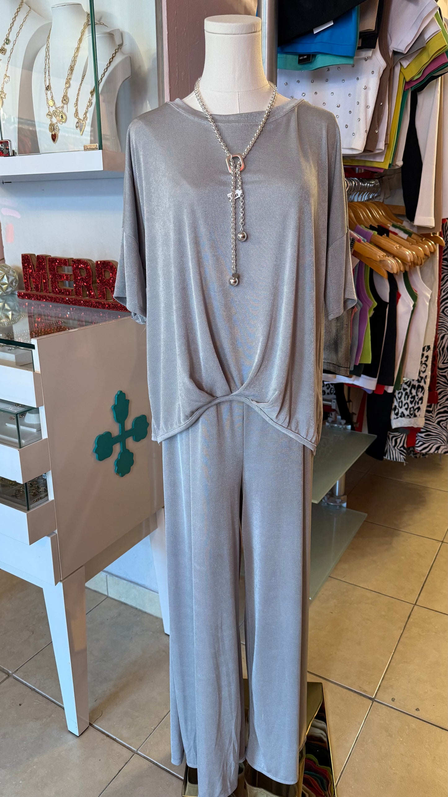 1139 Italian Onesize Metallic Pant Set