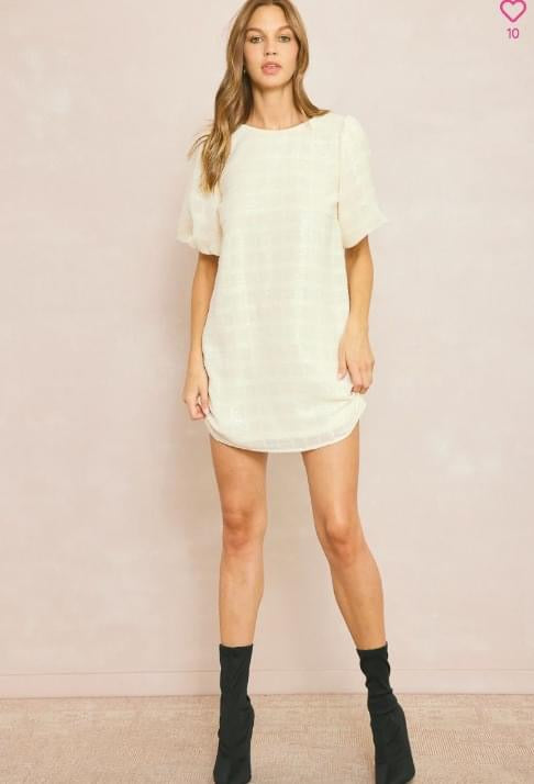 1175 Sequin Bubble Sleeve Short Dress