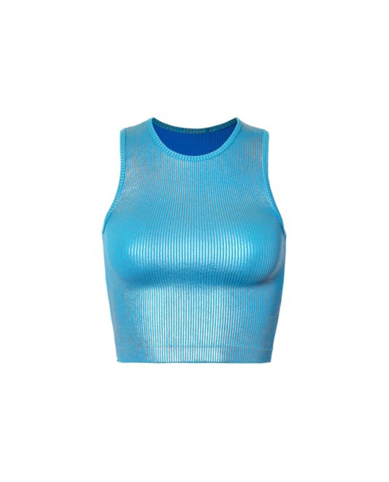 1113 Basic Metallic Silver Crop Top