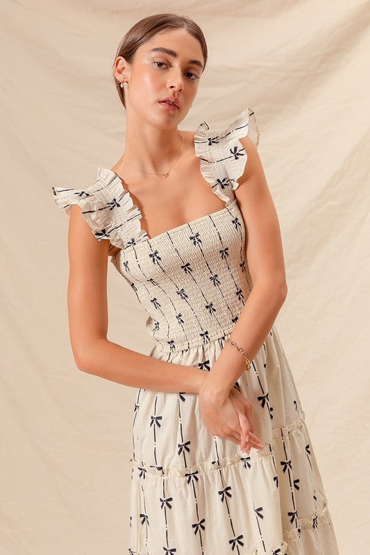 1129 Mini Bow Print Midi Dress