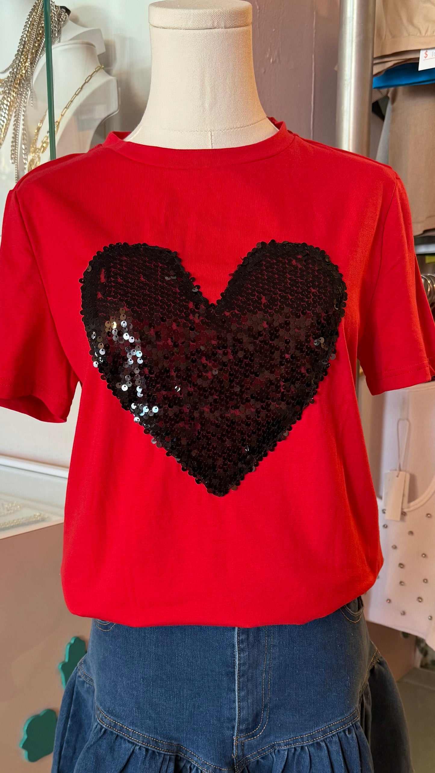 1273 Sequins Heart T-Shirt