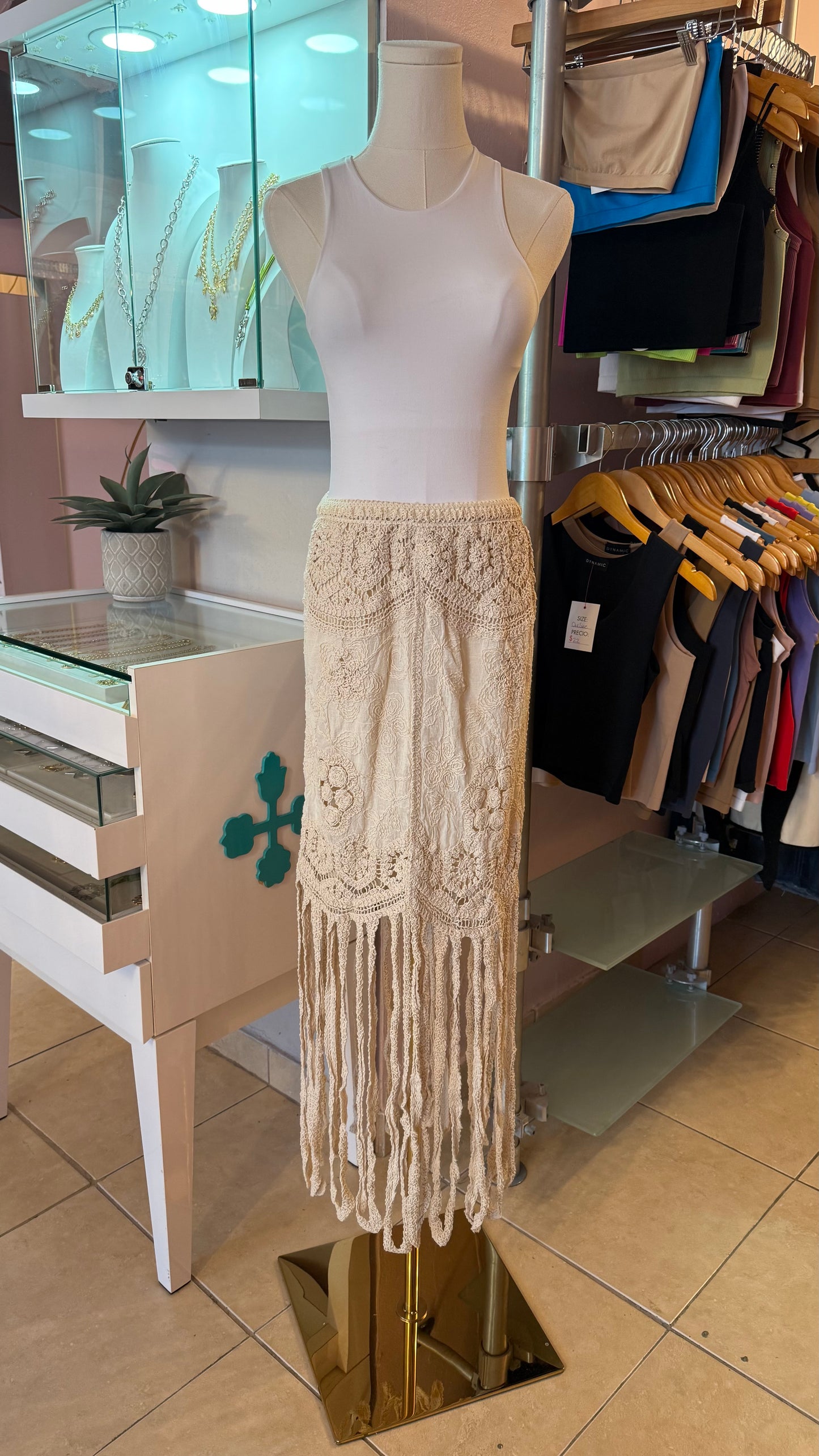 1599 Beige Onesize Fringes Skirt