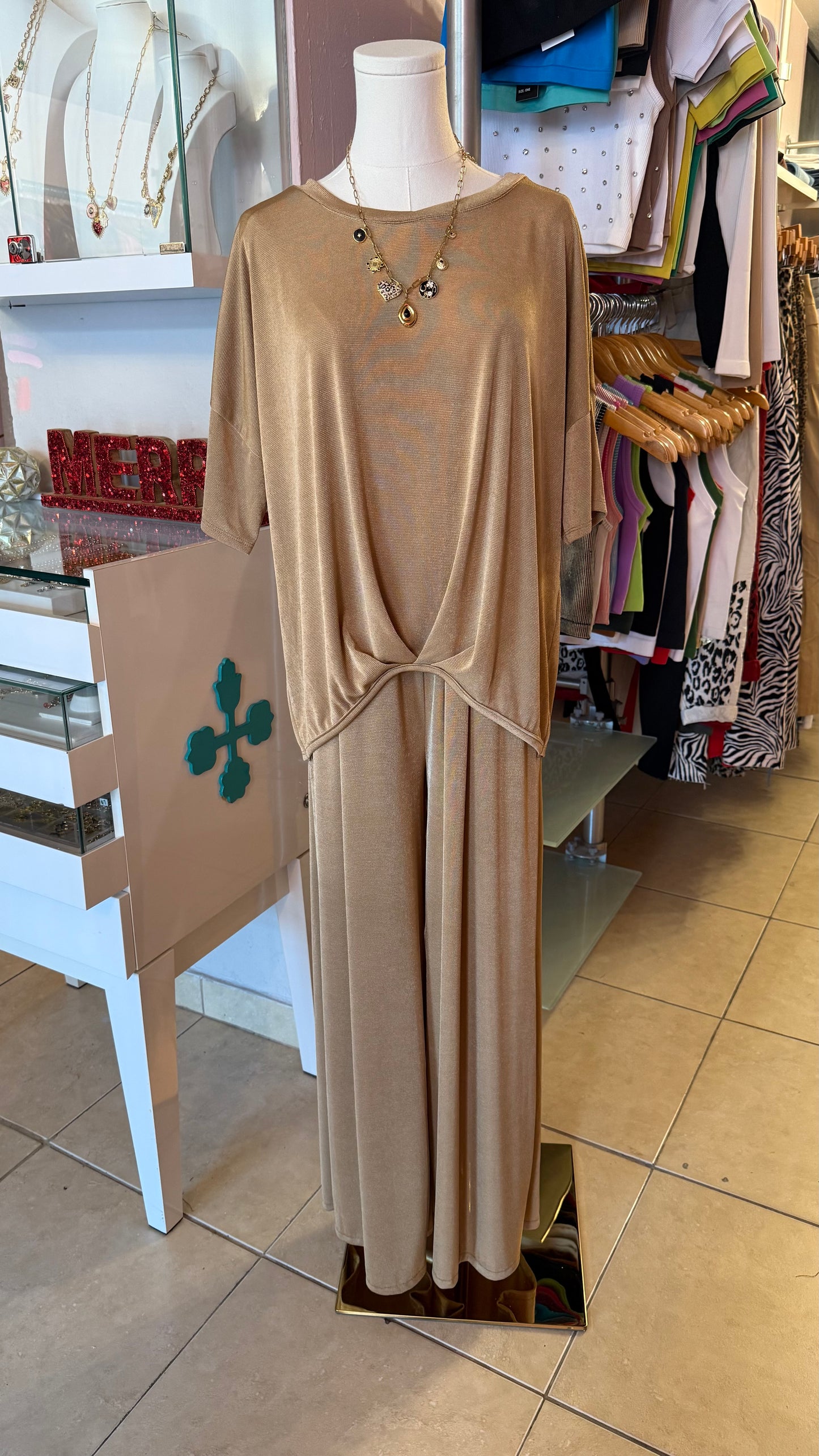 1139 Italian Onesize Metallic Pant Set