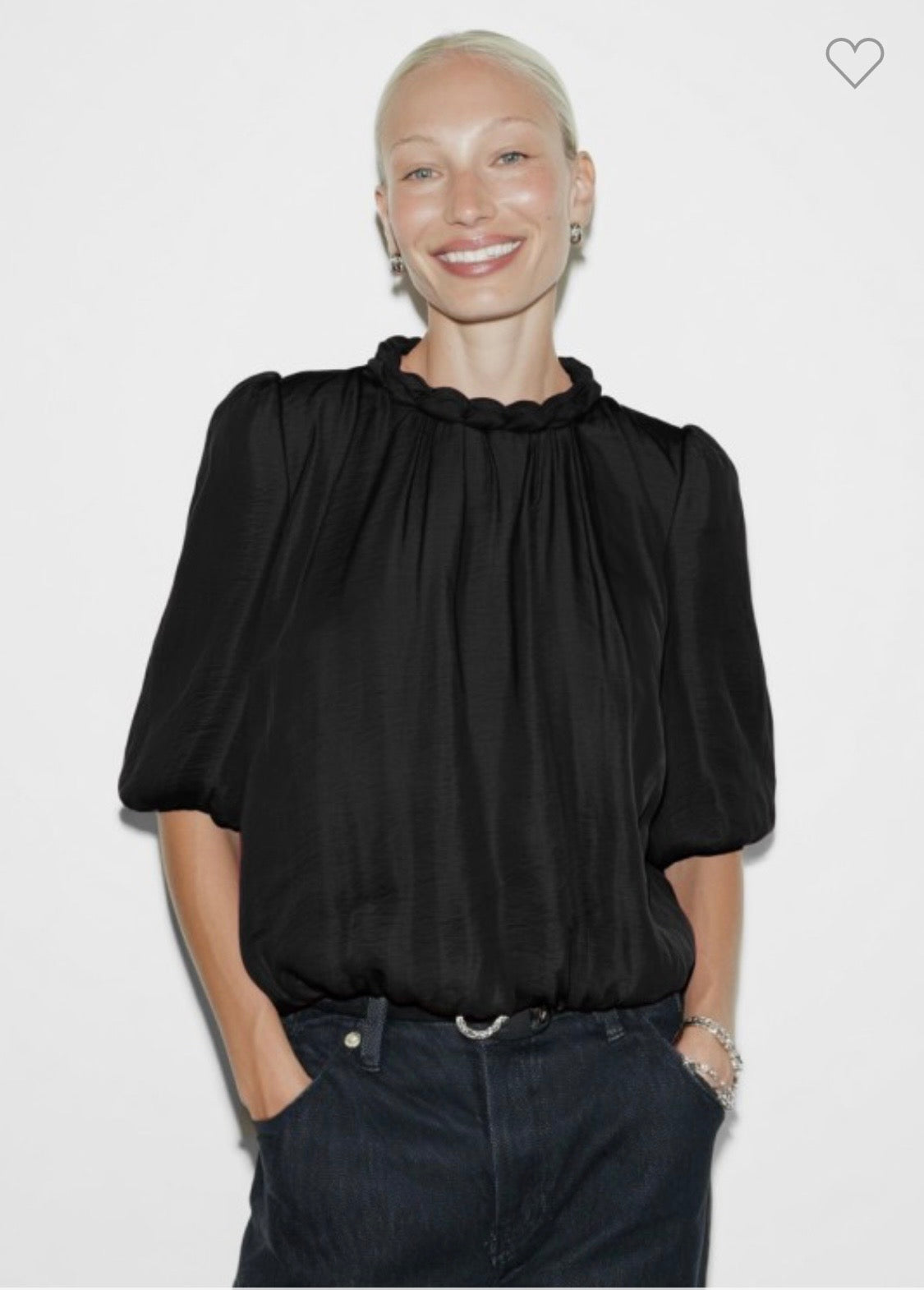 1761 Round Neck Draped 3/4 Sleeve Top