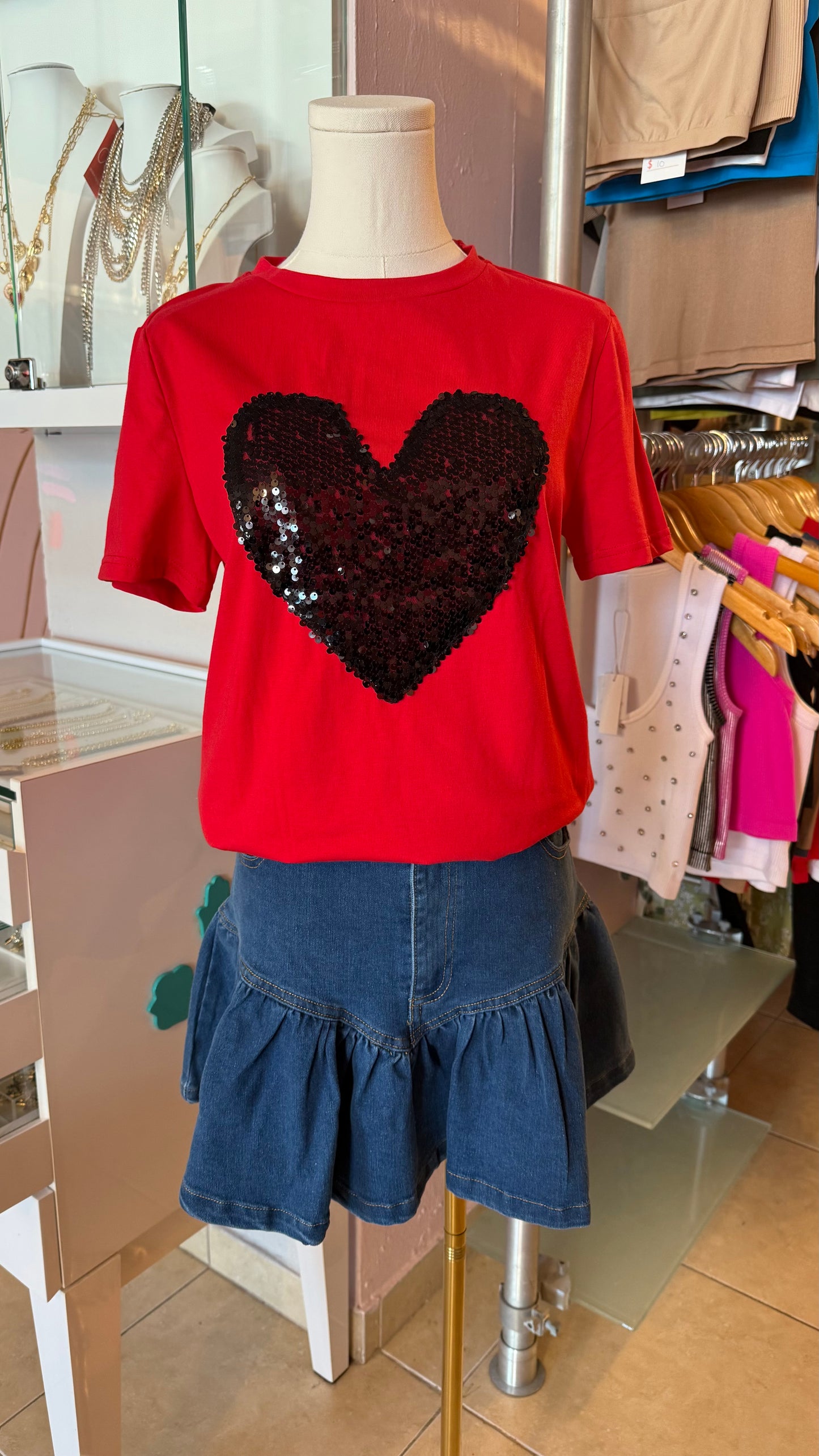 1273 Sequins Heart T-Shirt