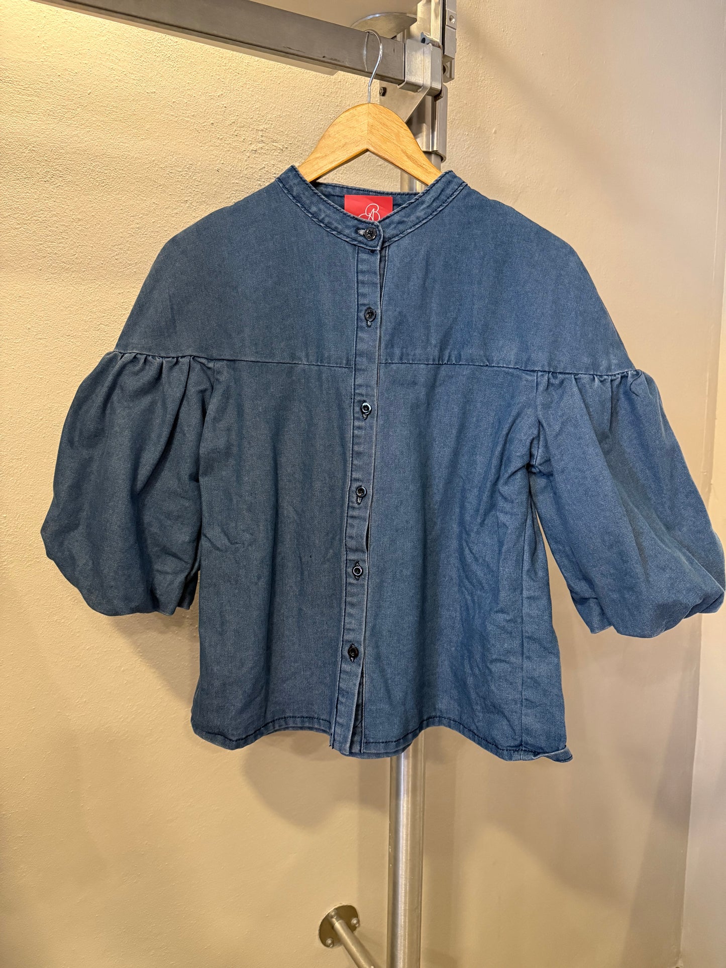 1492 Denim 3/4 Bubble Sleeve With Chinese Collar
