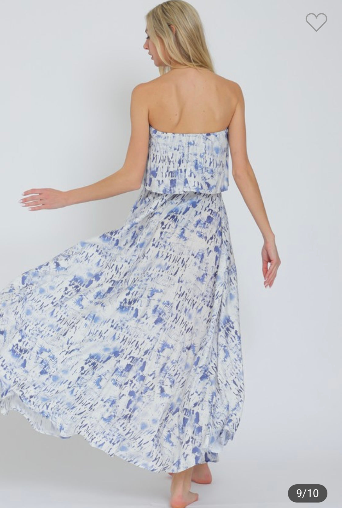 1625 Blue Printed Strapless Tassels Maxi Dress