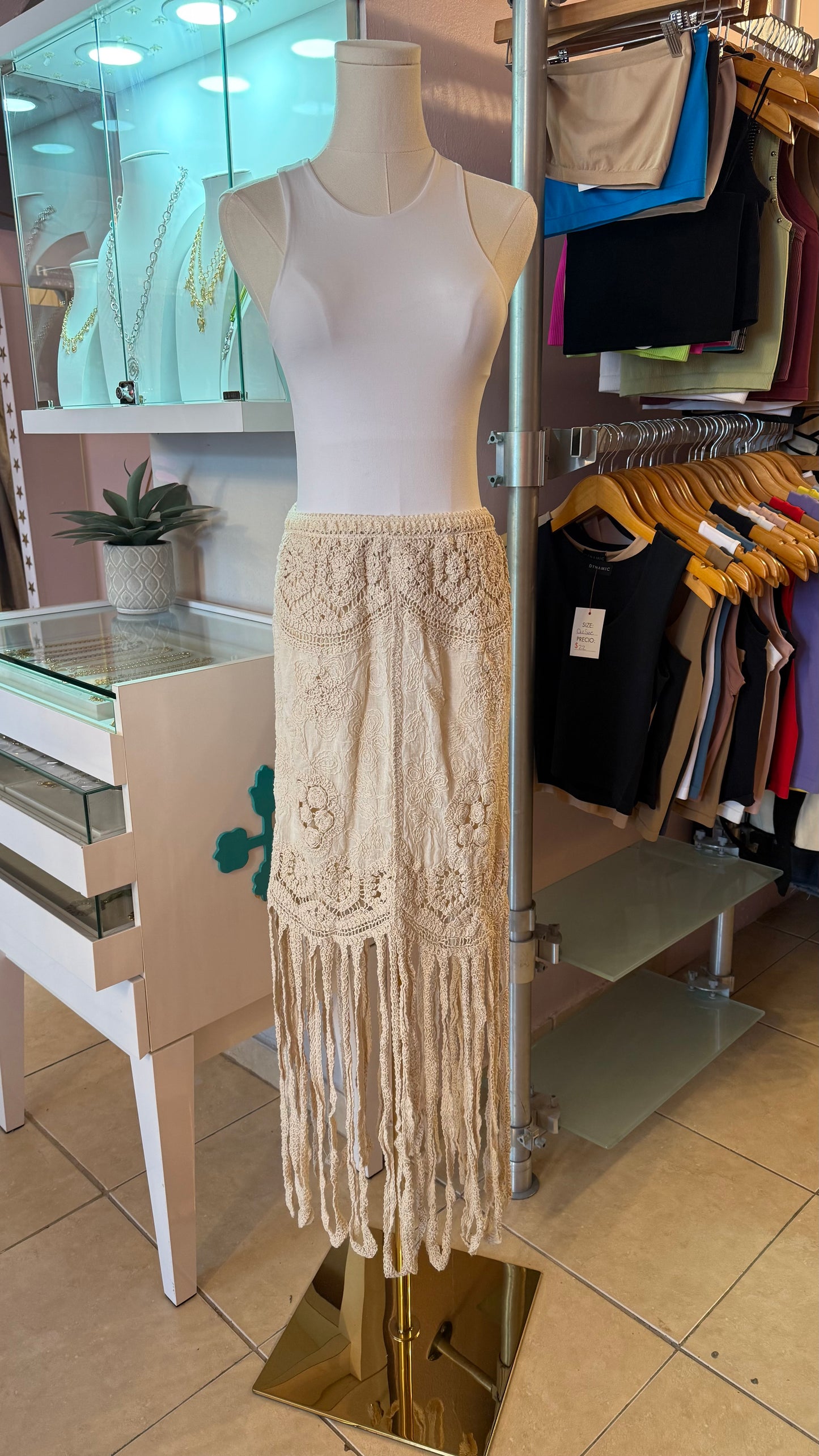 1599 Beige Onesize Fringes Skirt