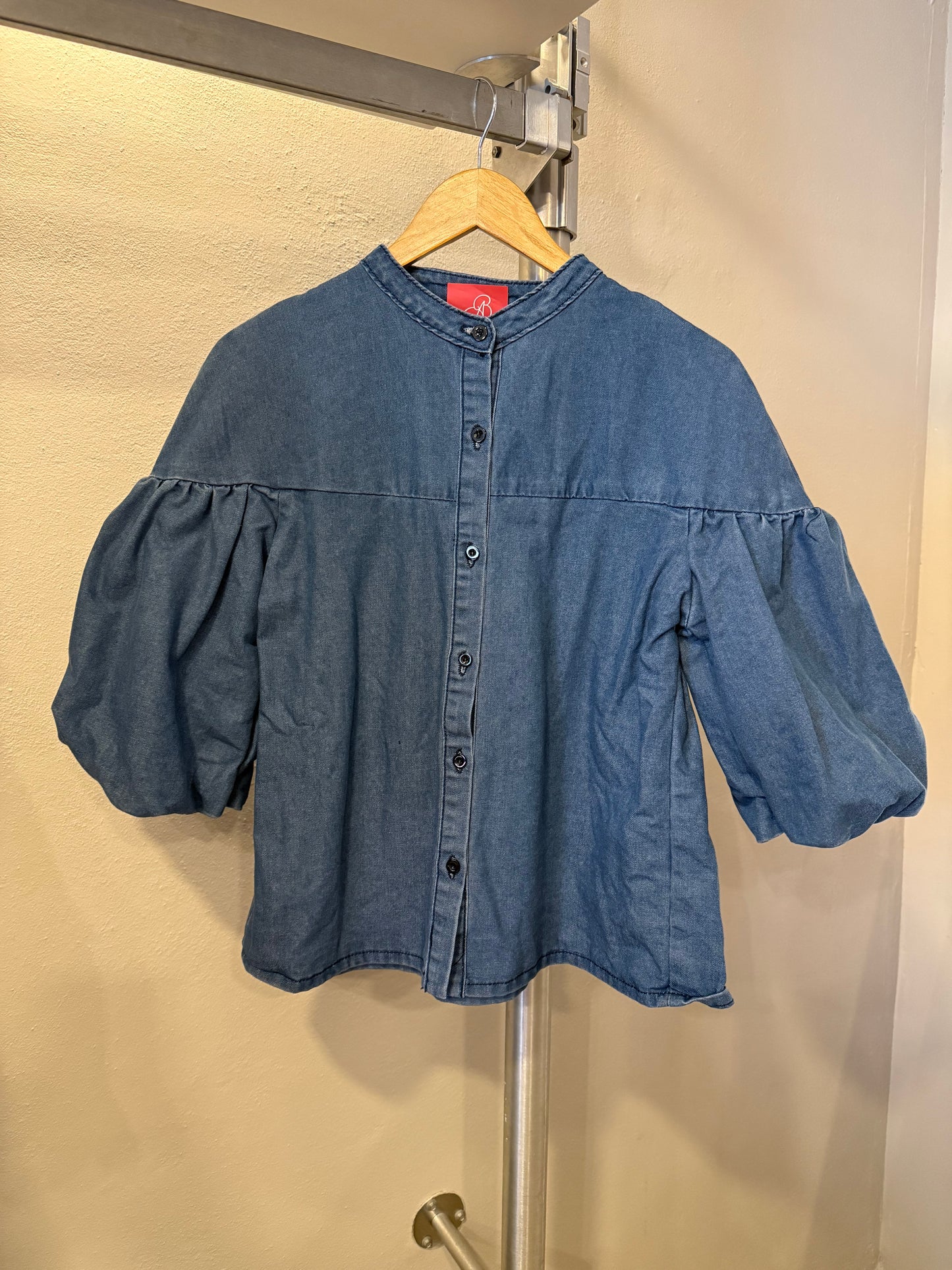 1492 Denim 3/4 Bubble Sleeve With Chinese Collar