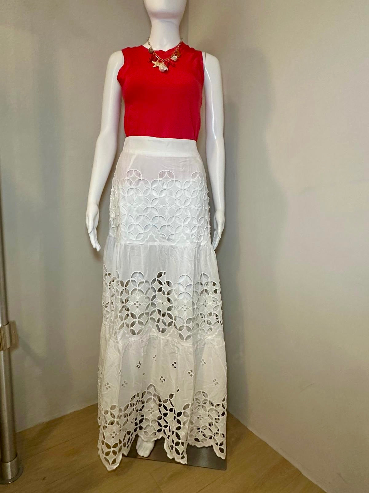 1603 White Eyelet Maxi Skirt