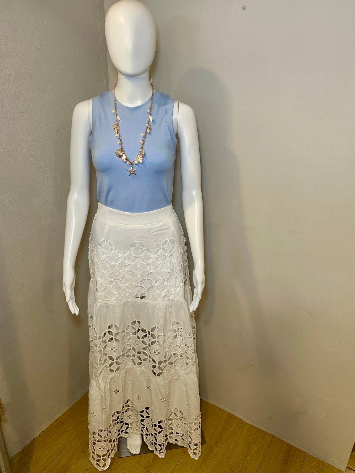 1603 White Eyelet Maxi Skirt