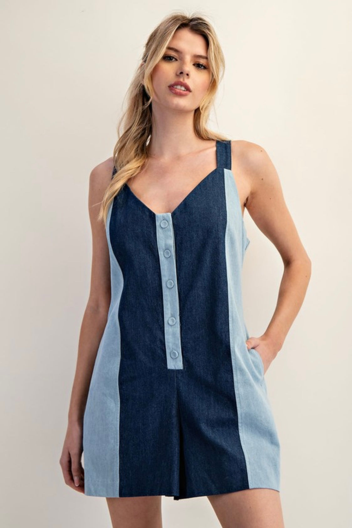 1404 Two Tones Denim Romper