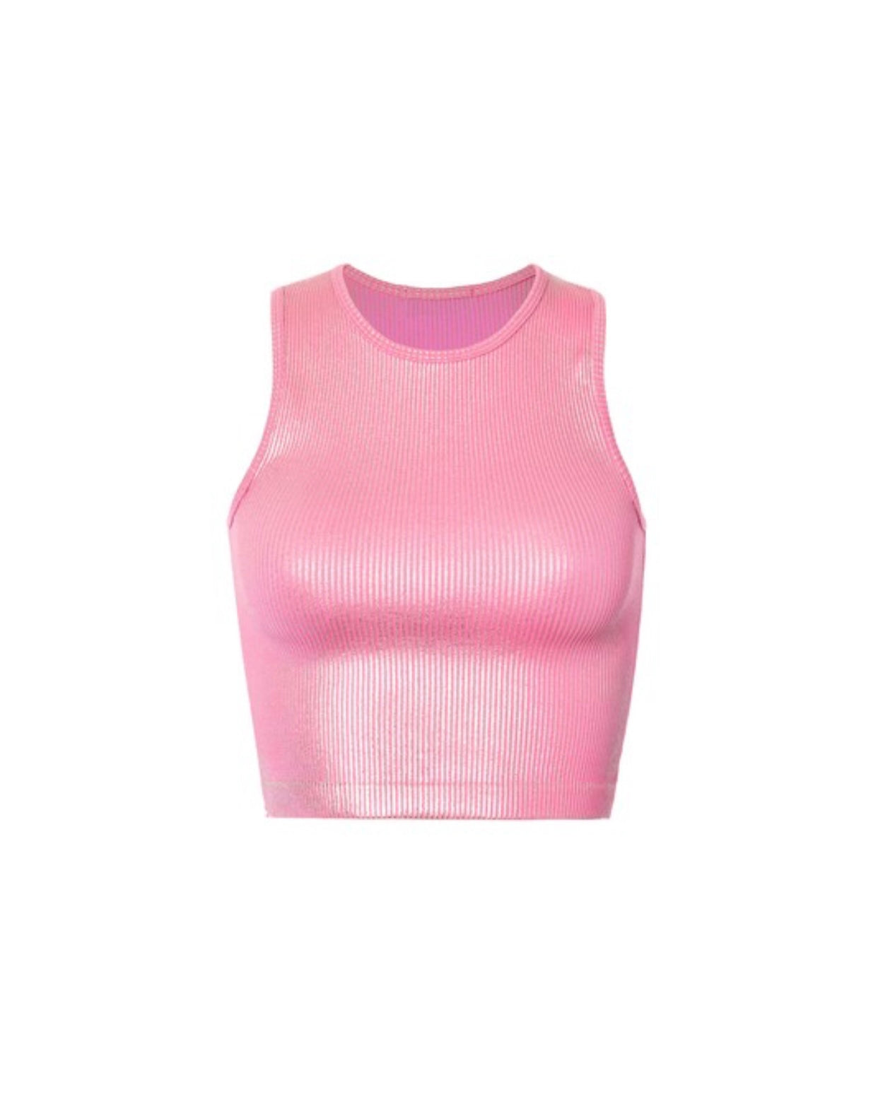 1113 Basic Metallic Silver Crop Top