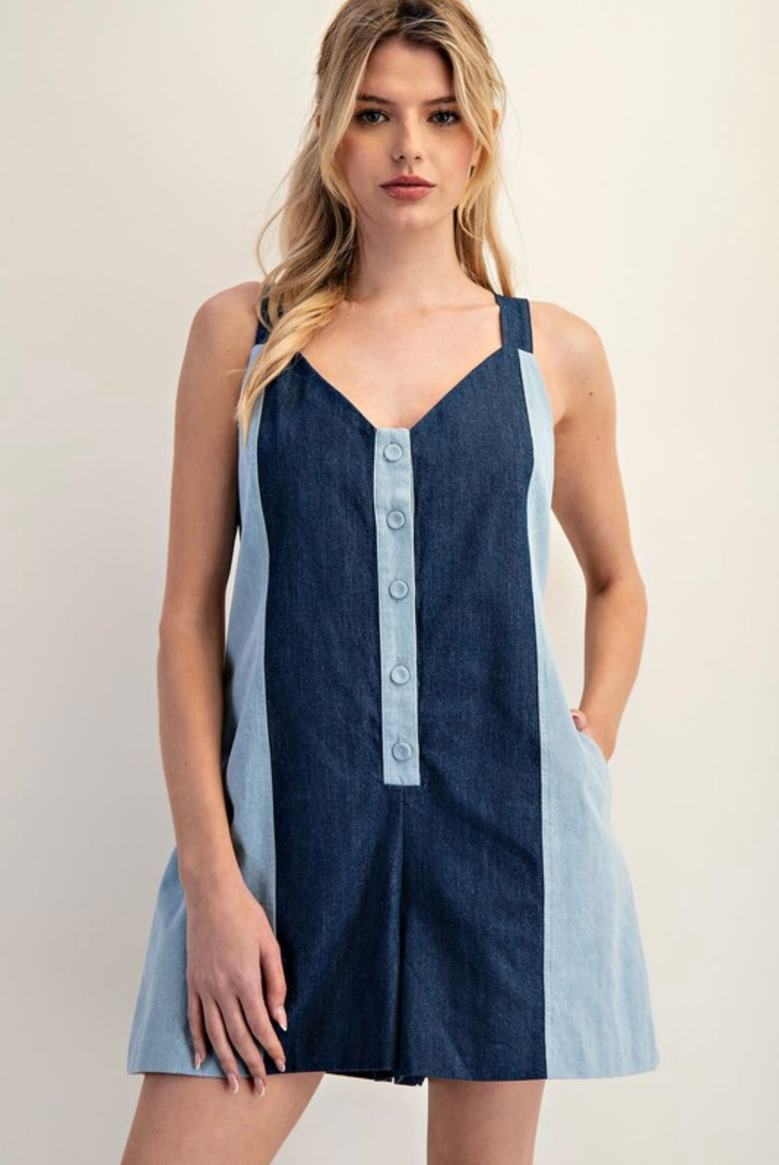 1404 Two Tones Denim Romper