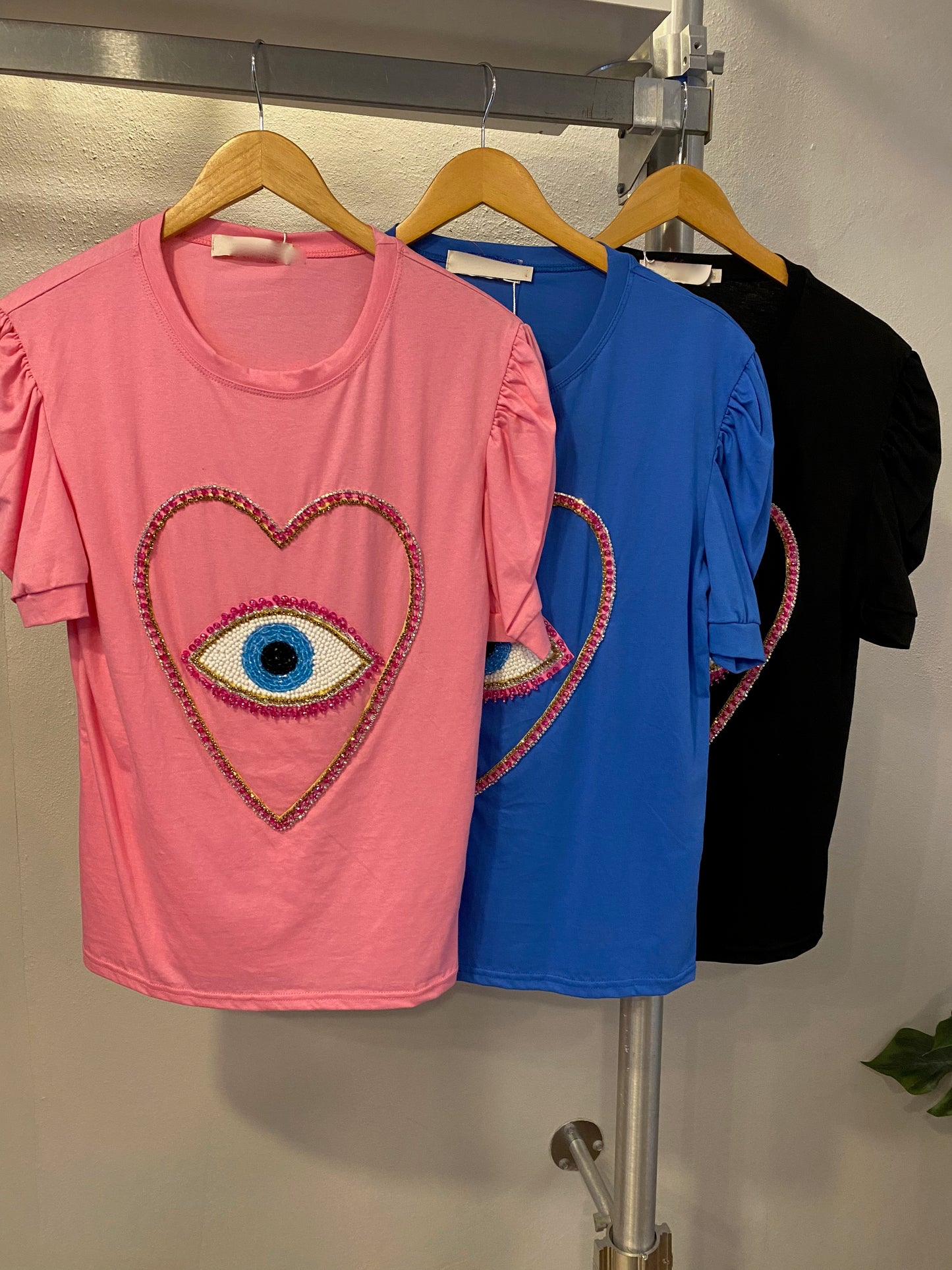 1022 Heart & Eye Beaded Top