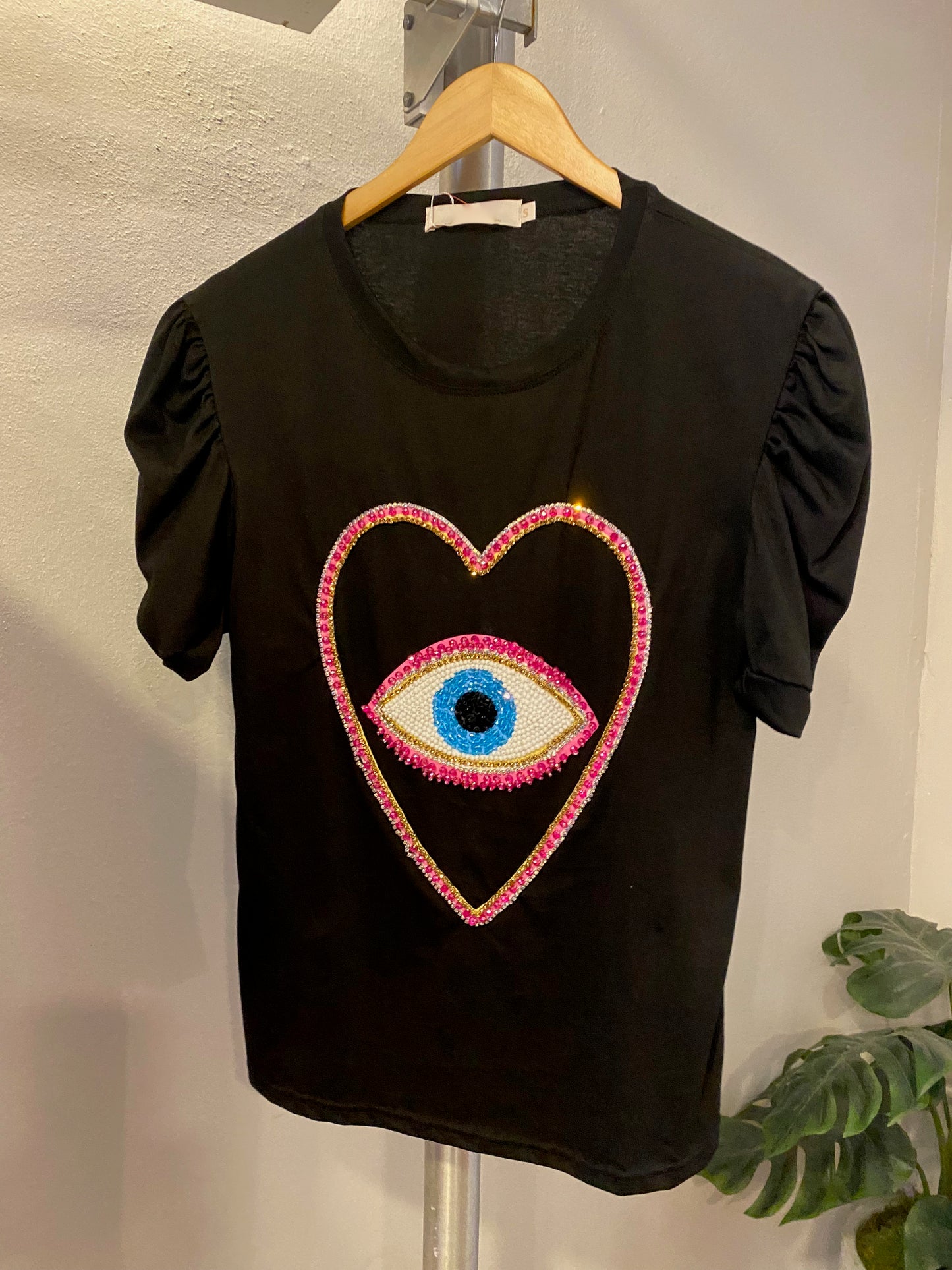 1022 Heart & Eye Beaded Top