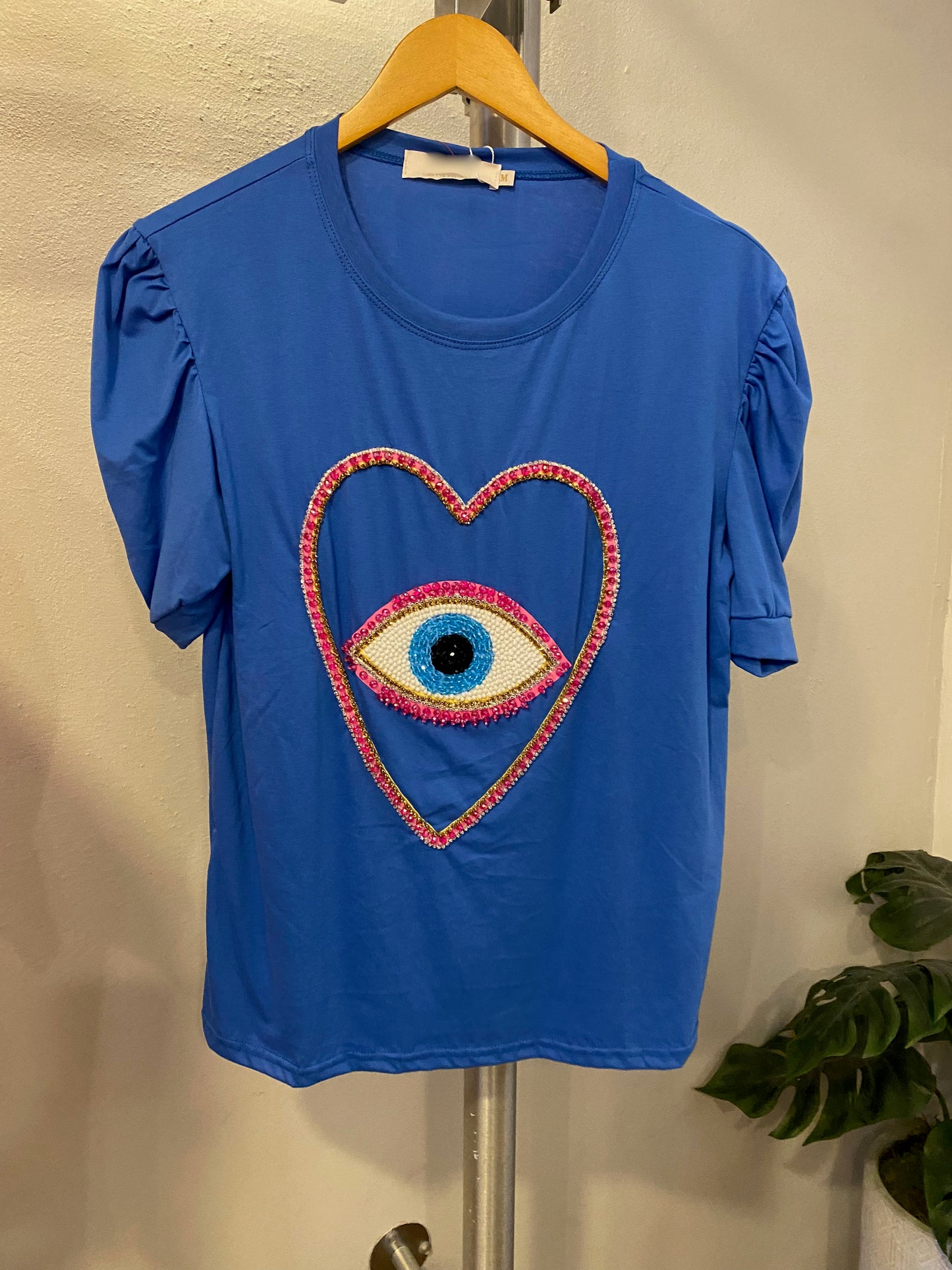 1022 Heart & Eye Beaded Top