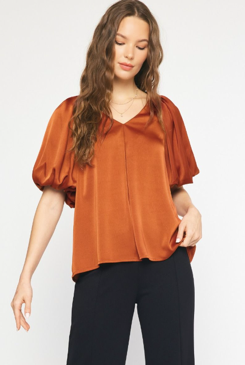 1007 Satin Bubble Sleeve Top