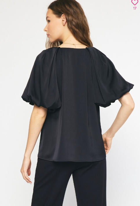 1007 Satin Bubble Sleeve Top