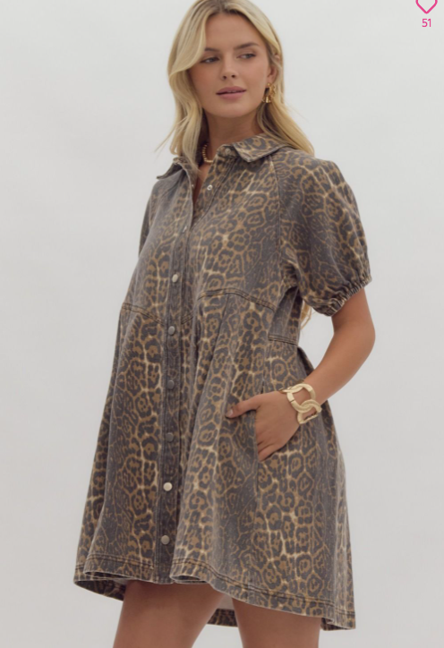 1202 Leopard Print Collar Dress