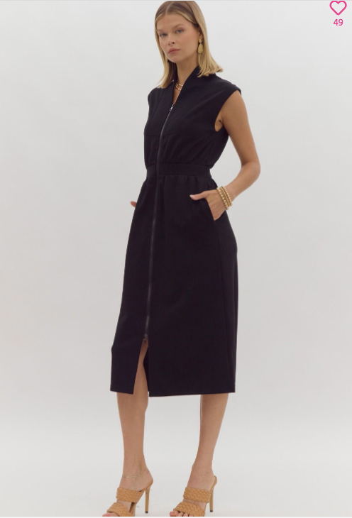 1144 Collar Zipper Midi Dress