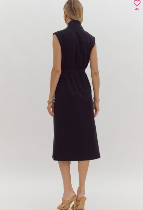 1144 Collar Zipper Midi Dress