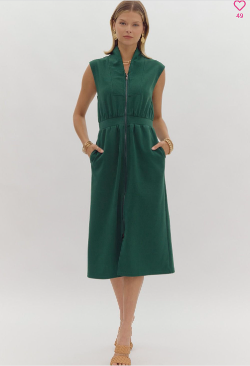 1144 Collar Zipper Midi Dress