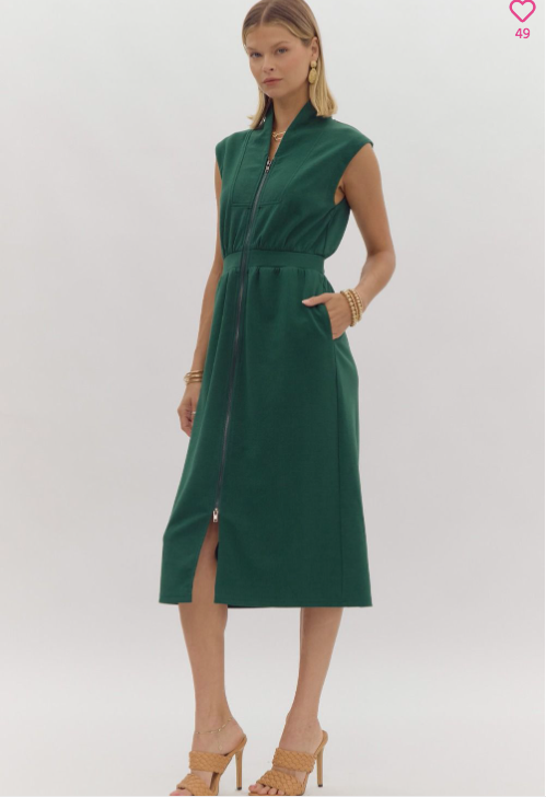 1144 Collar Zipper Midi Dress