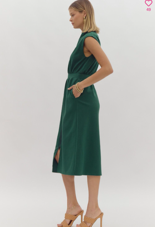 1144 Collar Zipper Midi Dress