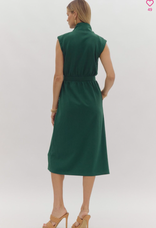 1144 Collar Zipper Midi Dress