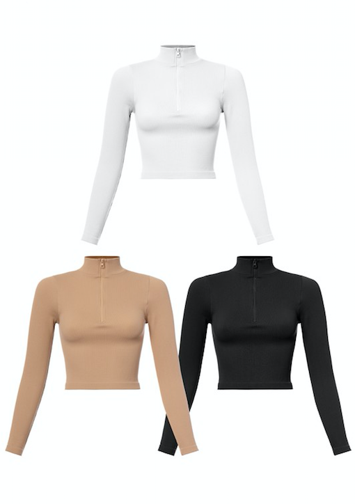 1157 Basic Zipper Long Sleeve Top