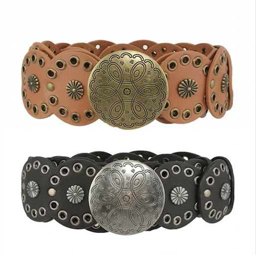1119 Western Style Buckle Circles Leather Belt