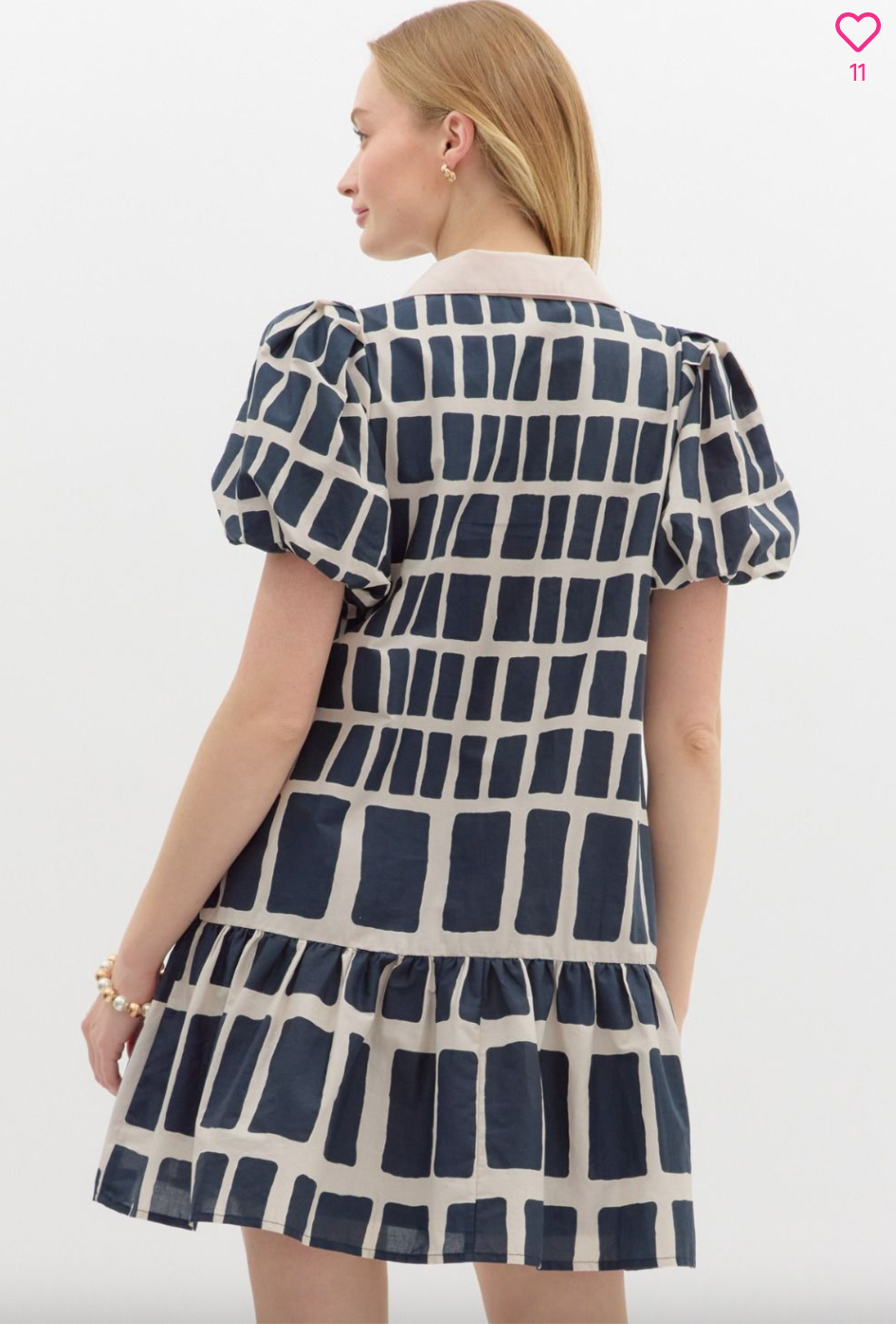1424 Navy Print Collar Low Waist Dress