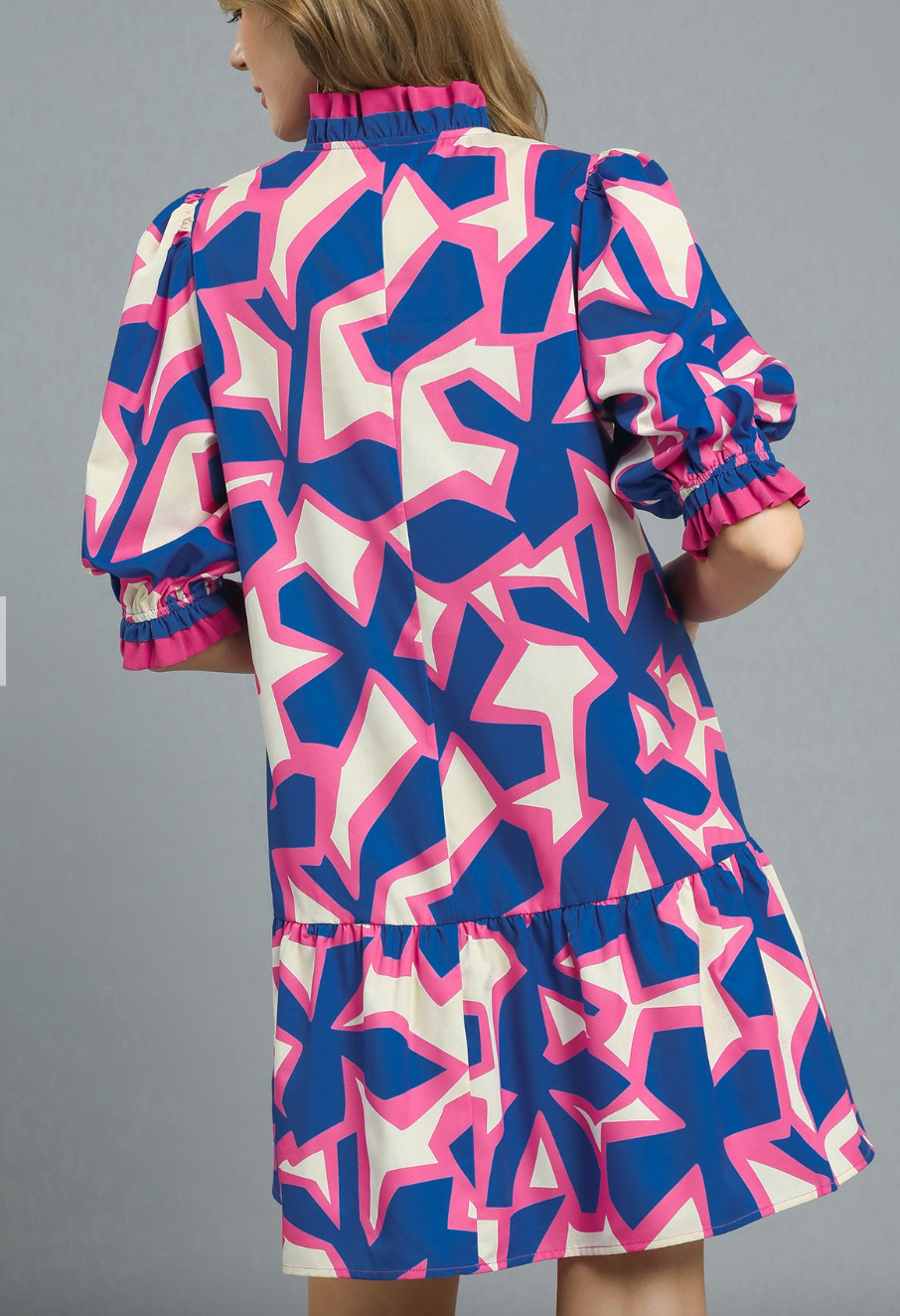 1509 Abstract Flower Pink & Blue Dress