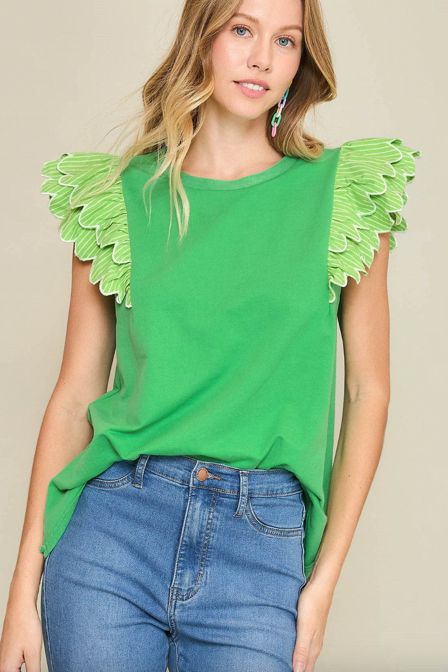 1516 Embroidered Ruffle Sleeve Top