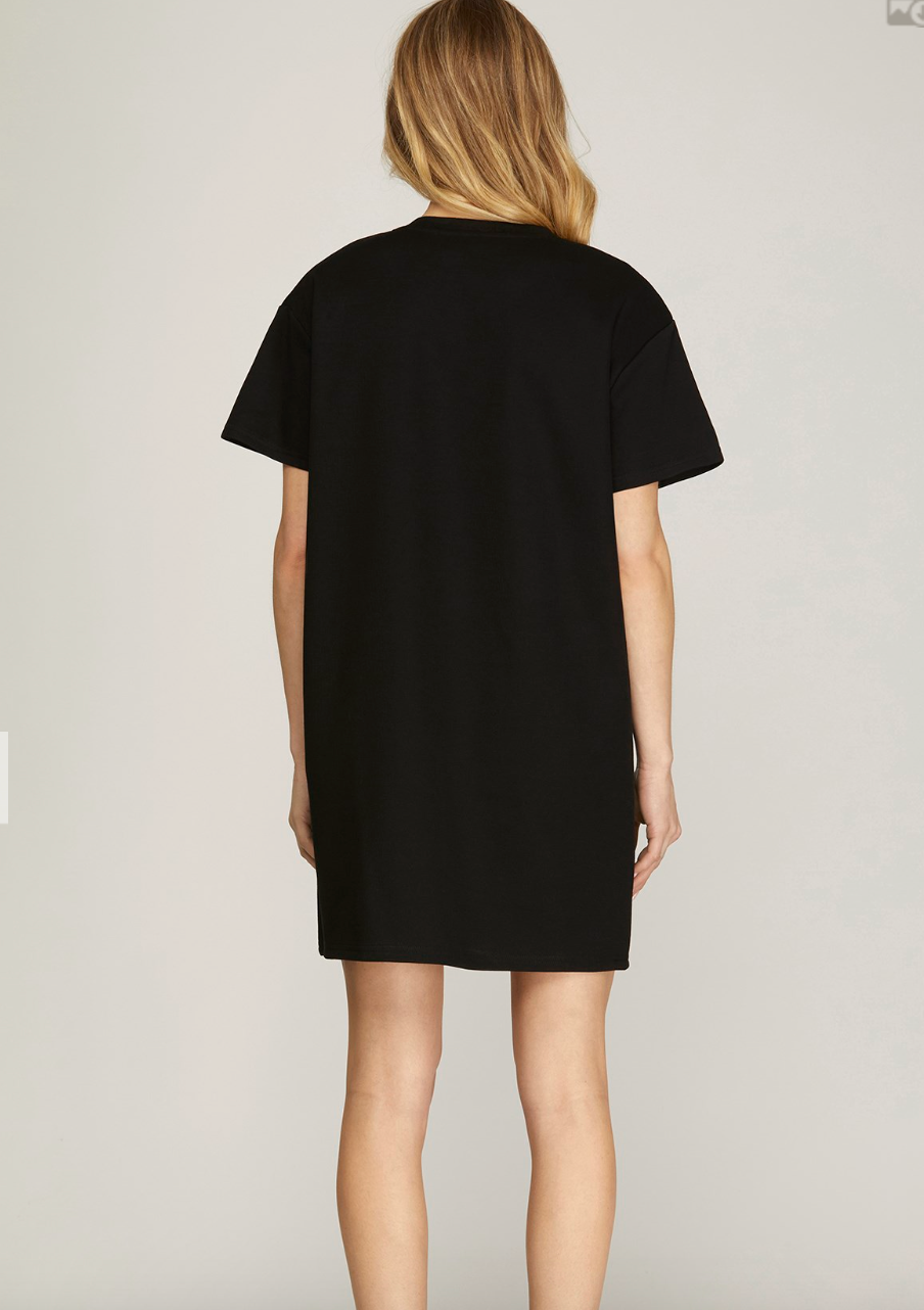 1640 Rhinestones Stars T-Shirt Dress