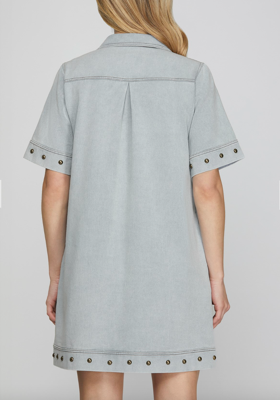 1636 Studded Zipper Denim Dress