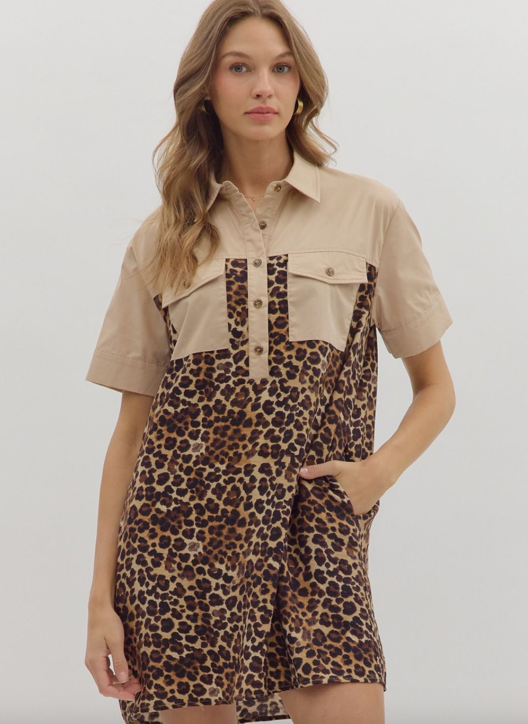 1694 Animal Print Pockets Short Dress