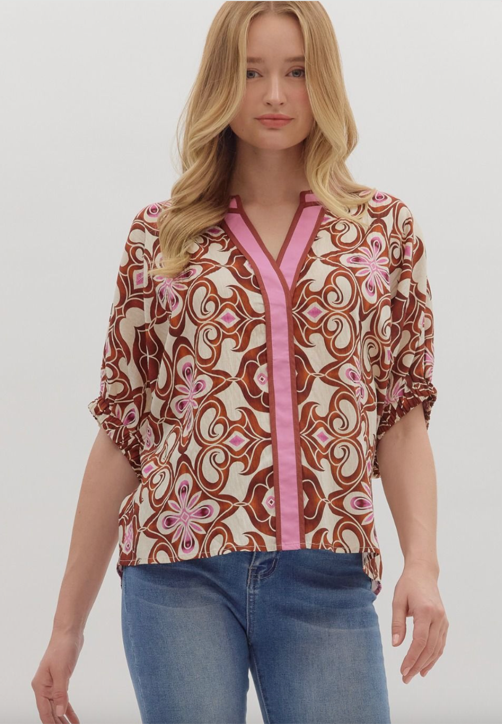 1672 V-Neck Batik Print Top