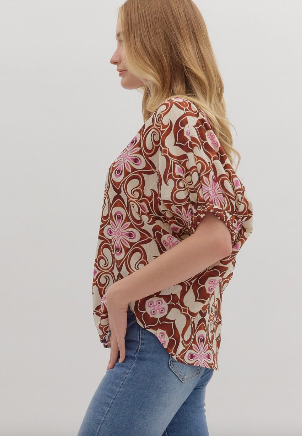 1672 V-Neck Batik Print Top