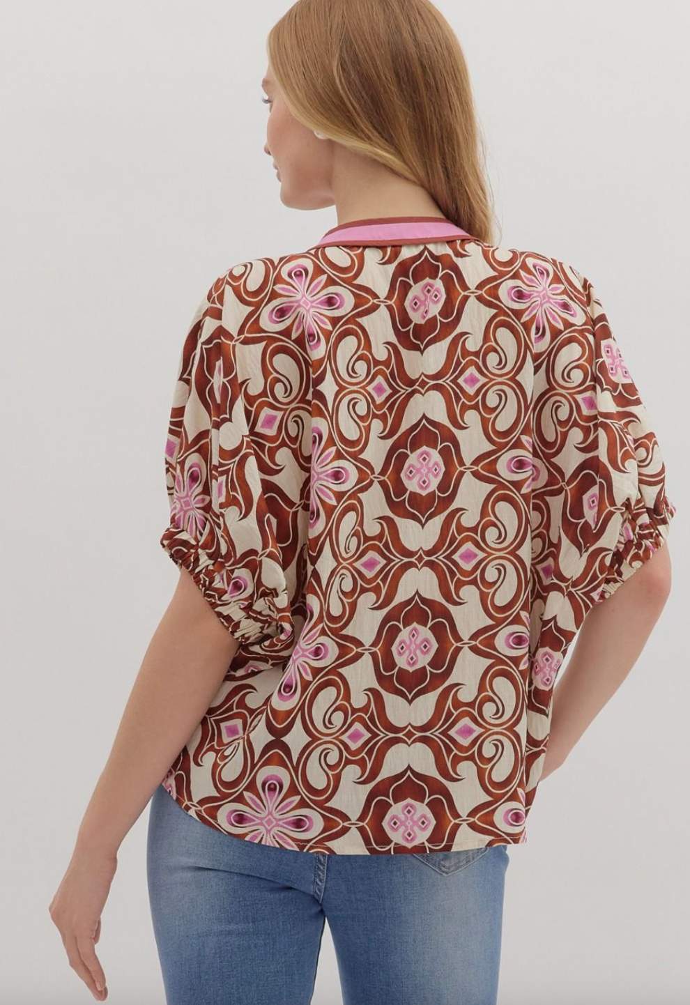 1672 V-Neck Batik Print Top