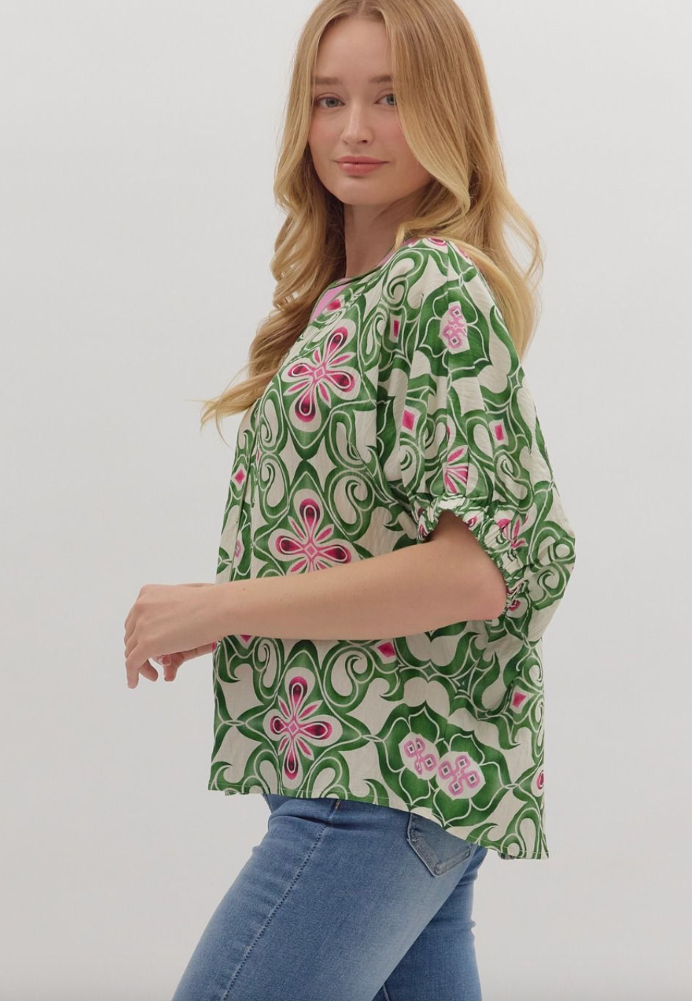 1672 V-Neck Batik Print Top