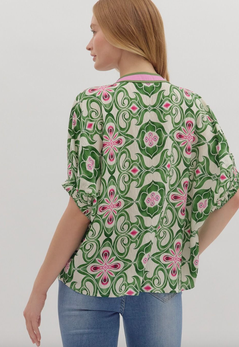 1672 V-Neck Batik Print Top