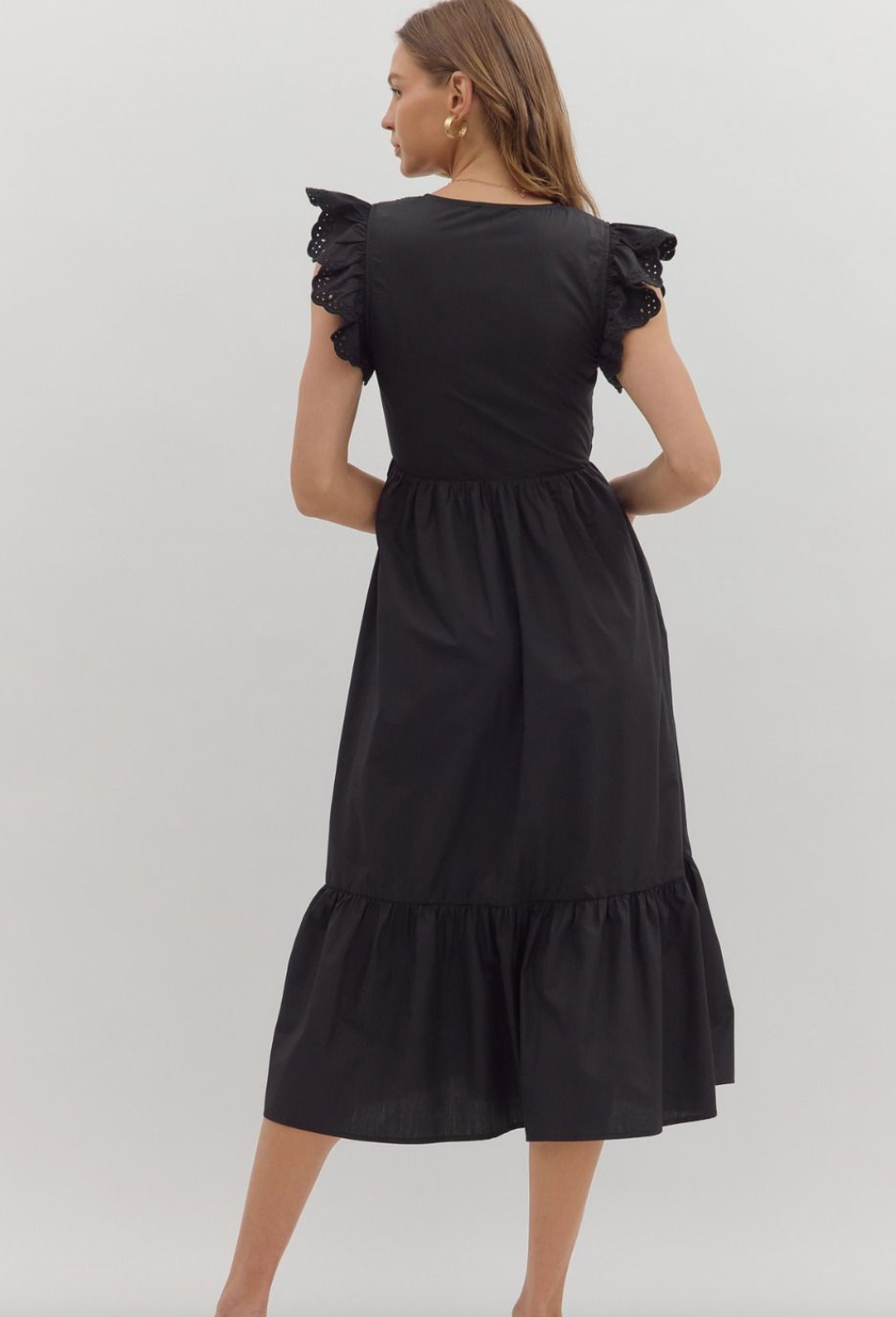 1759 Ruffle Sleeve Zipper Midi Dress